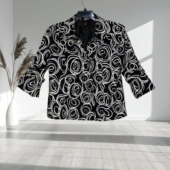 Multiples Black & White Swirl Petite-Large Blazer Jacket • Cotton Spandex - Picture 1 of 14